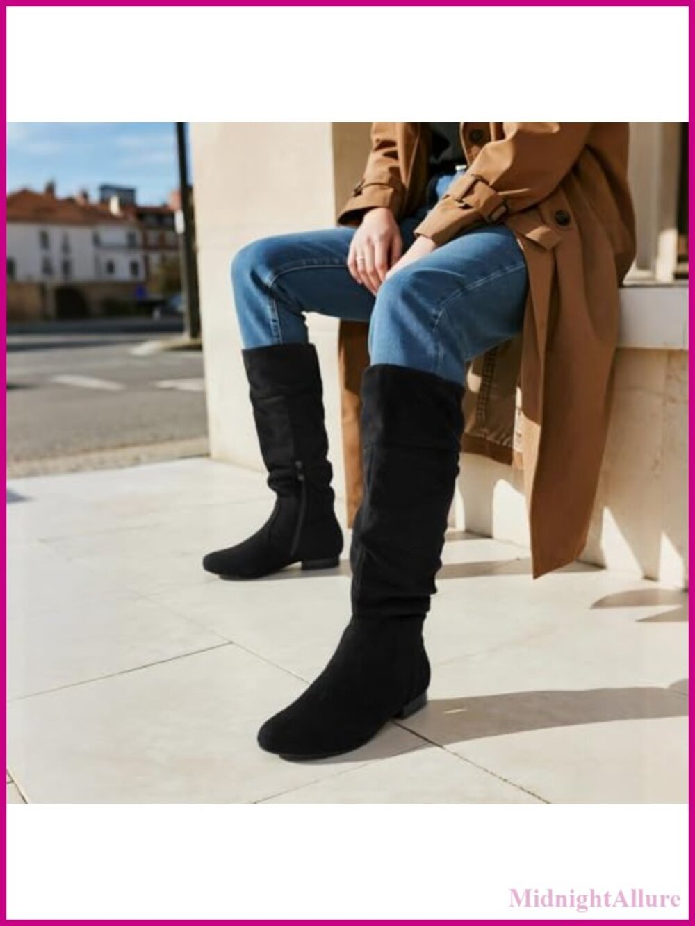 Women's Knee High Slouchy Boots Faux Suede Faux Fur Lined Winter - Picture 2 of 6